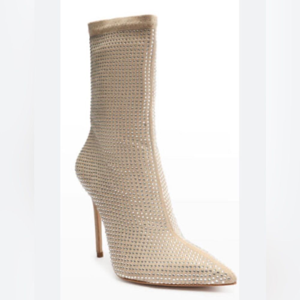 Schutz Sybil Suede & Rhinestone Sock Booties 8.5B NWOB